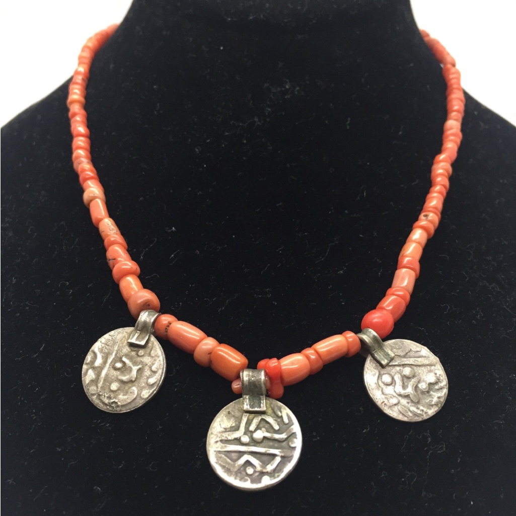 Antique Mountain Coral And Sterling Silver Necklace